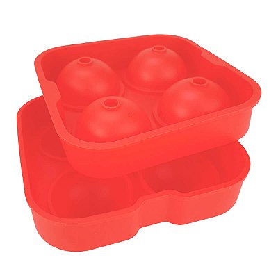 Forma de Gelo 4 Esferas em Silicone com Tampa Vermelho