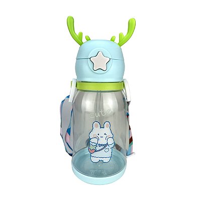 Garrafa Squeeze Alce Infantil com Alça 600ml Azul e Verde + Adesivos