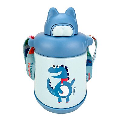 Garrafa Térmica Infantil Aço Inox 330ml Dinossauro Azul