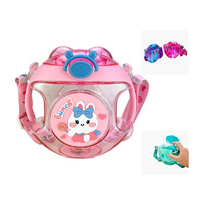 Garrafa Infantil Plástico Led com Alça Redonda 450ml Coelho Rosa