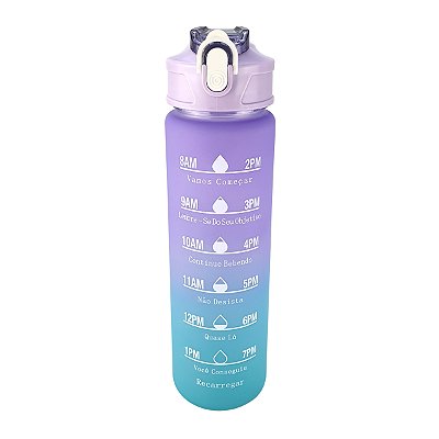 Garrafa de Água 800ml Squeeze Academia com Alça Verde e Roxo