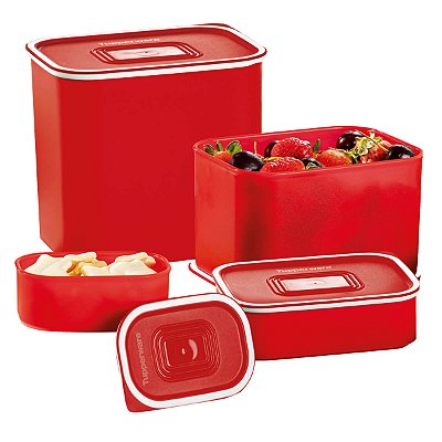 Kit Tupperware Baseline Retangular Vermelha Natal 4 peças