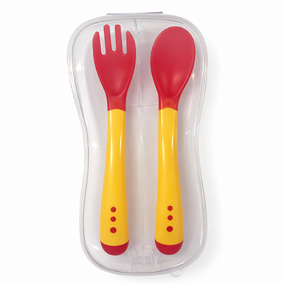 Kit Colher e Garfo Infantil Termossensível Mudam de Cor com Temperatura 2 peças