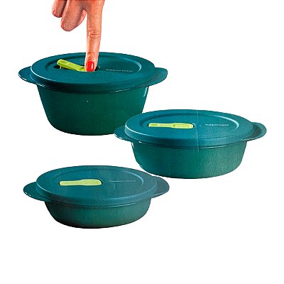 Kit Tupperware Mini Cristalwave Geração II Verde Turmalina 3 peças