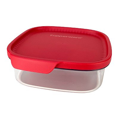 Tupperware Ultra Clear Quadrado 825ml Transparente e Vermelho