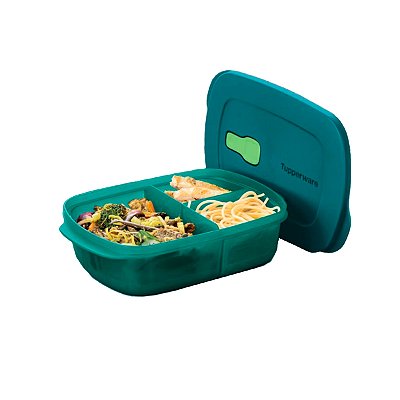 Tupperware Cristalwave Retangular Marmita com Divisórias 1 litro Verde