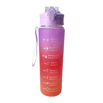 Garrafa de Água 800ml Squeeze Academia com Alça Laranja Vermelho Roxo