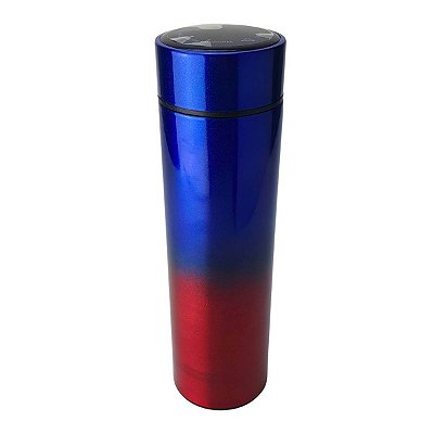 Garrafa Térmica Aço Inox com Termômetro Led 500ml Azul e Vermelho