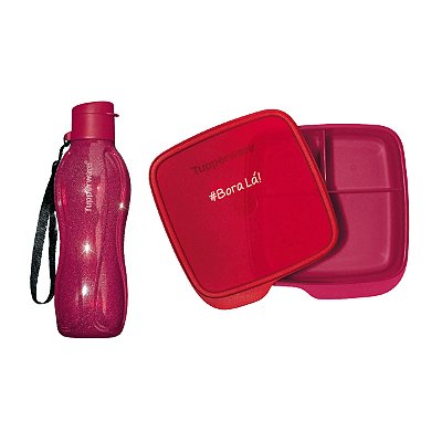 Kit Tupperware Basic Line com Divisórias 550ml + Eco Tupper Plus 500ml Vermelho Bora Lá