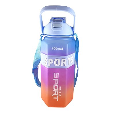 Garrafa de Água 2 litros Squeeze Sports com Alça Azul Roxo Laranja
