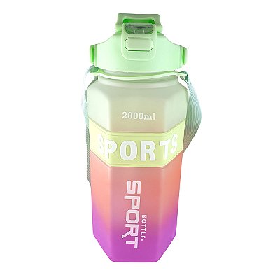 Garrafa de Água 2 litros Squeeze Sports com Alça Verde Amarelo Roxo