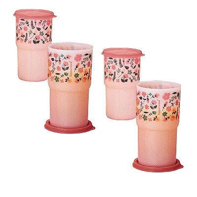 Kit Tupperware Copo Colors Páscoa Mini Flores 350ml Rosa Claro 4 Peças