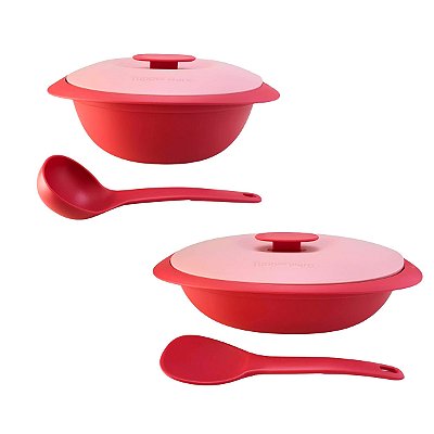 Kit Tupperware Travessa e Sopeira Mágica 1,8 litro com Colher e Concha Rosa Nude 2 peças