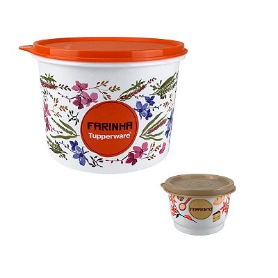 Kit Tupperware Caixa Farinha 1,8 kg + Potinho Fermento 140ml Floral 2 peças