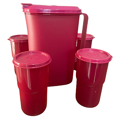 Kit Tupperware Jarra Perfeita 1,8 litro + Copos Colors 350ml Roxo 5 Peças