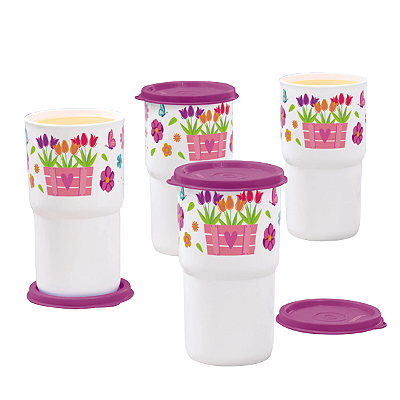 Kit Tupperware Copo Colors Caminho das Flores 350ml 4 peças