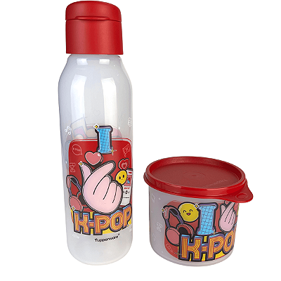 Kit Tupperware Pote Redondinha 500ml + Garrafa Eco Tupper Plus 750ml K-Pop Love 2 peças