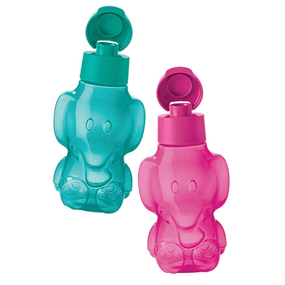 Kit Garrafa Tupperware Eco Kids Elefante 350ml Beijo e Oceano