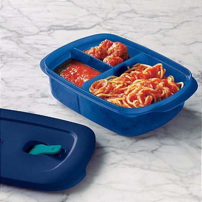 Tupperware Tigela Cristalwave Retangular Com Divisórias Geração ll 1 litro Azul
