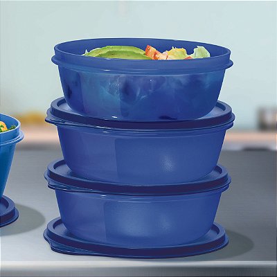 Kit Tupperware Tigela Visual 630ml Azul 3 peças