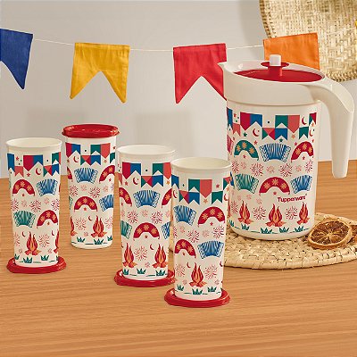 Kit Tupperware A Jarra Ilúmina + Copos Sabor de Arraiá 5 peças