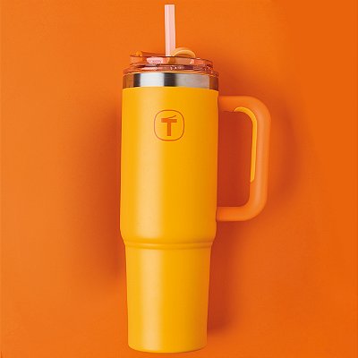 Tupperware Copo Térmico Big T com Canudo 1,1 litro Laranja Damasco