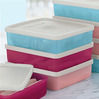 Kit Tupperware Refri Box 400ml 3 peças Rosa Azul