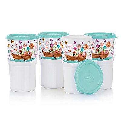 Kit Tupperware Copo Colors Mar de Flores 350ml 4 peças