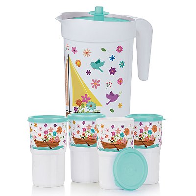 Kit Tupperware Jarra + Copos Ilúmina Mar de Flores 5 peças