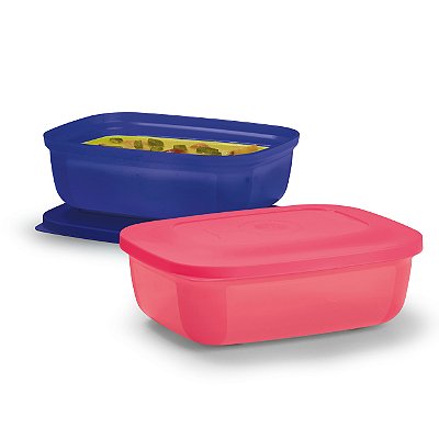 Kit Tupperware Refri Safe Retangular 500ml Azul Marinho e Glamour