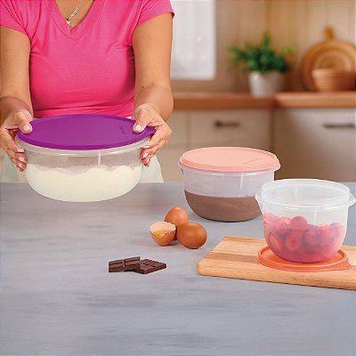 Kit Tupperware Tigela Batedeira 3 peças Translúcidas