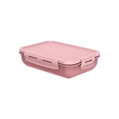 Marmita Hermética Retangular com Divisória Rosa 870ml