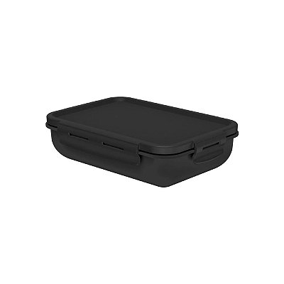 Marmita Hermética Retangular com Divisória Preto 870ml