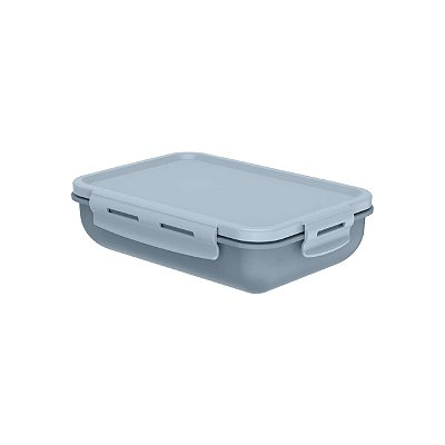 Marmita Hermética Retangular com Divisória Azul 870ml
