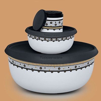 Kit Tupperware Tigela Toque Mágico Ladrilhos e Saleiro Mesa 3 peças