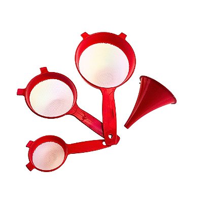 Kit Peneiras e Funil Vermelho 4 Peças