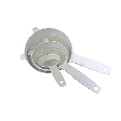 Kit Peneiras de Plástico 3 Peças Mini Pequena Média Branco