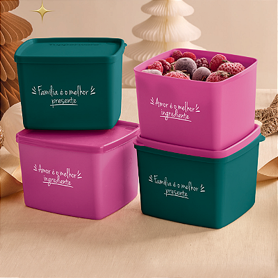 Kit Tupperware Jeitoso 800ml Familía é o Melhor Presente e Amor é o Melhor Ingrediente 4 peças