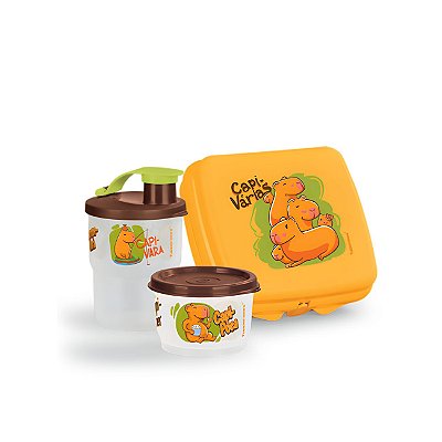 Kit Tupperware Capivaras Copo + Porta Sanduiche + Potinho 3 peças