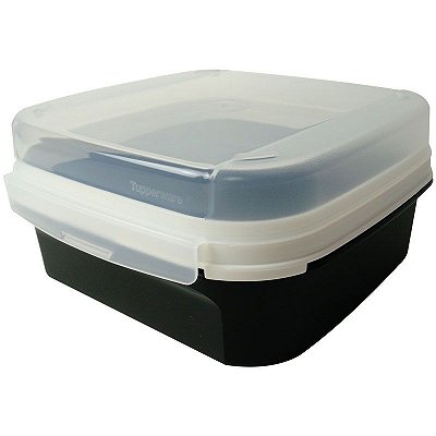 Tupperware Modular Quadrado Classic 1,1 litro Preto e Branco