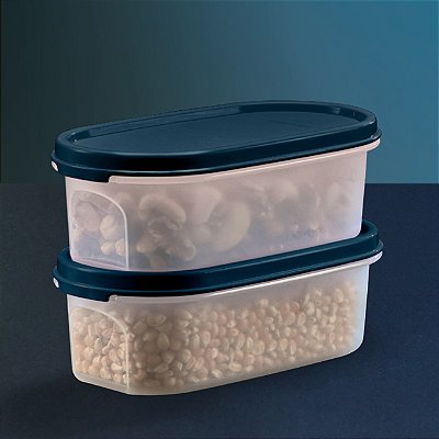 Kit Tupperware Modular Oval Transparente e Azul 500ml 2 peças