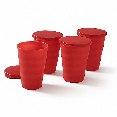 kit Tupperware Copo Murano 500ml Vermelho 4 peças