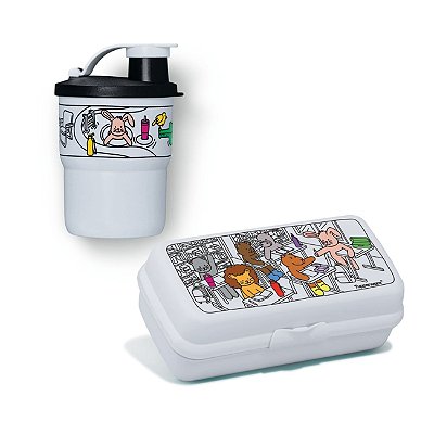 Kit Tupperware Copo com Bico 470ml + Porta Sanduíche Retangular Criar e Brincar 2 peças