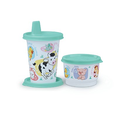 Kit Tupperware Copinho com Bico 200ml + Potinho 140ml Baby Fazendinha 2 peças