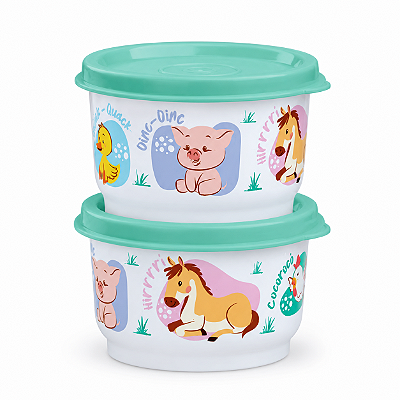 Kit Tupperware Potinho Baby Fazendinha 140ml Branco e Verde 2 peças
