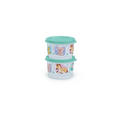 Kit Tupperware Potinho Baby Fazendinha 140ml Branco e Verde 2 peças