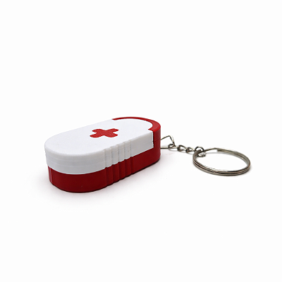 Chaveiro Porta Comprimido 3D Vermelho com Branco