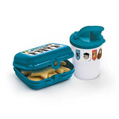 Kit Tupperware Copo Colors 225ml + Tupper Snack Casas de Hogwarts 2 peças