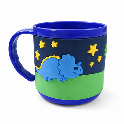 Caneca Infantil Dinossauro Emborrachada Alto Relevo 3D 200ml Azul Escuro