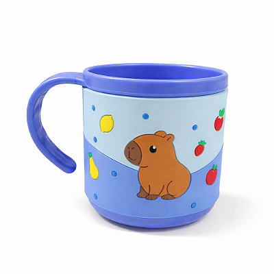Caneca Infantil Capivara Emborrachada Alto Relevo 3D 200ml Azul